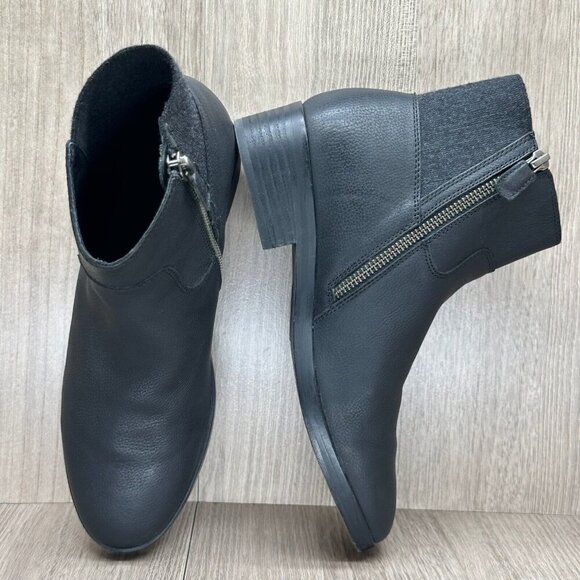 Eileen Fisher Boots Size 6.5 Knitted Chelsea Ankle Stacked Heel Leather Black - Picture 7 of 12